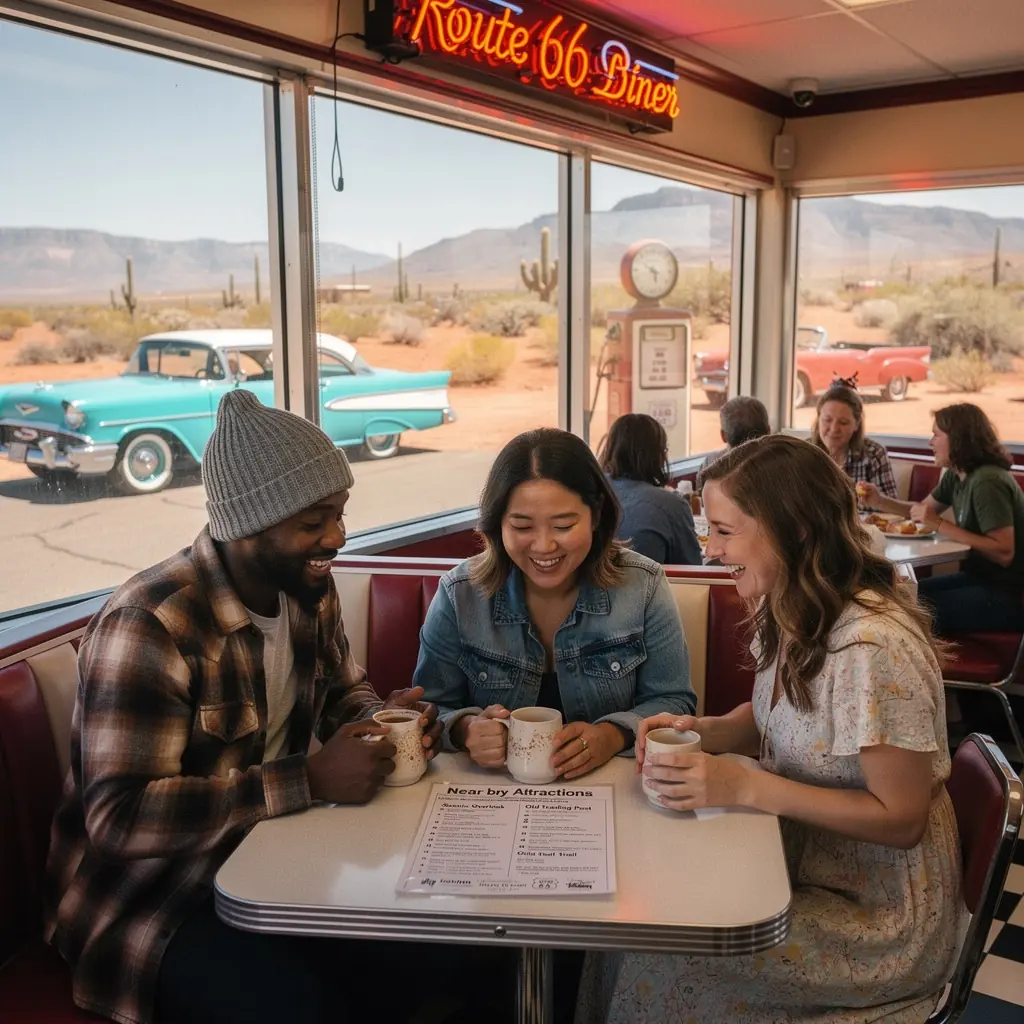 Rodzina podróżująca samochodem przez urokliwą wieś z tradycyjnymi domami.
